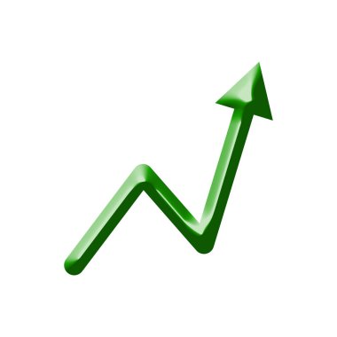 3d Yeşil Zigzag Oku ile Parlak Finansal Büyüme ve Pazar Trend Sembolü Beyazda İzole Edildi