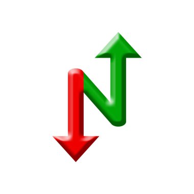 Karşıt Yönlerdeki Kırmızı ve Yeşil Oklar Pazar Eğilimi Sembolü Beyaz Arkaplanda İzole Edildi
