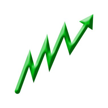 3B Yeşil Zigzag Oku Beyaz Arkaplan 'daki Finansal Büyümeyi ve Piyasa Eğilimini Gösteriyor