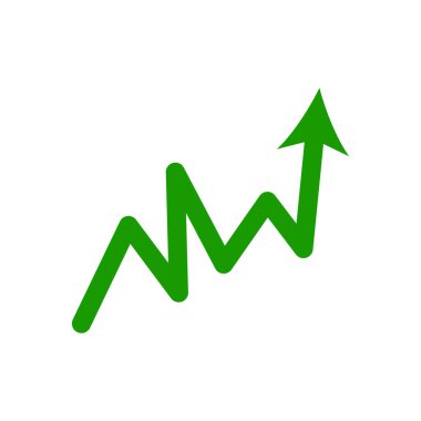 Beyaz arkaplanda büyümeyi ve olumlu eğilim yönünü sembolize eden yukarı bakan yeşil ok