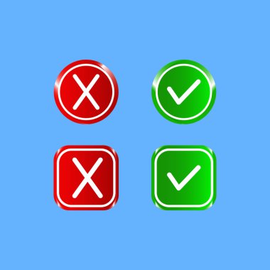 Onay ve onay vermeyen vektör illüstrasyonu için yeşil ve kırmızı işaretleri işaretleyin