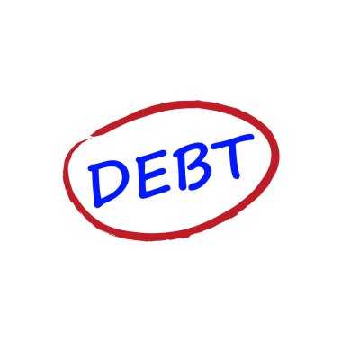 Borç, beyaz arka planda mali kriz ve ekonomik zorluk konularında kırmızı konseptte daire içine alındı