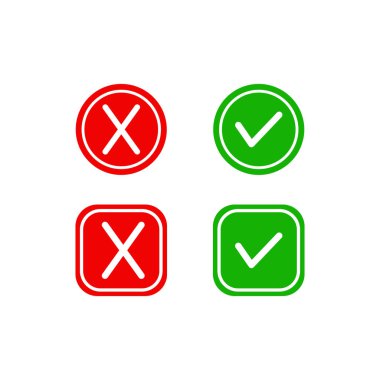 Beyaz arkaplanda web tasarımı için doğru ve yanlış seçim işaretleri ve çapraz işaretli semboller