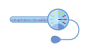 High blood pressure monitor displaying a reading with a gauge and pulse indicator vector illustration