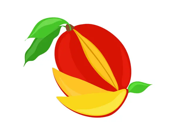 Yeşil yapraklı lezzetli mango dilimleri. 