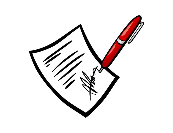 Kağıt vektör illüstrasyonuna kalem. Noktalı satırı imzalama anı