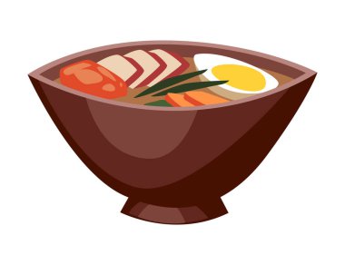 Yumurtalı erişte çorbası, et, balık ve izole nesneler. Restoran kafeleri ve basılı menüler için Asya yemekleri