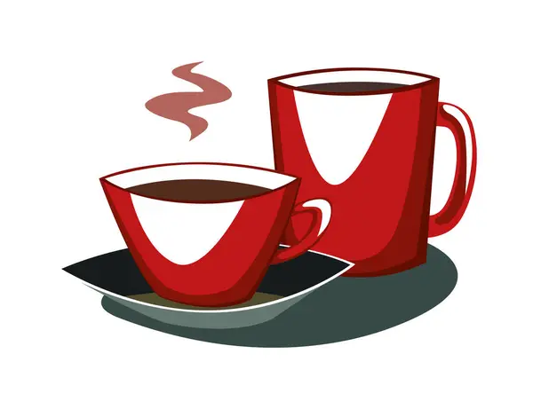 Sıcak kahve fincanları. Sıcak içecek seti kahve, çay fincanları izole vektör sanat illüstrasyonu