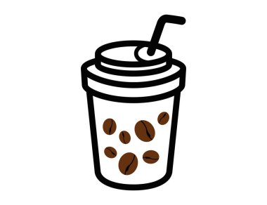 Beyaz arka planda kahve çekirdeği vektör ikonu ile dolu bir kahve fincanı.