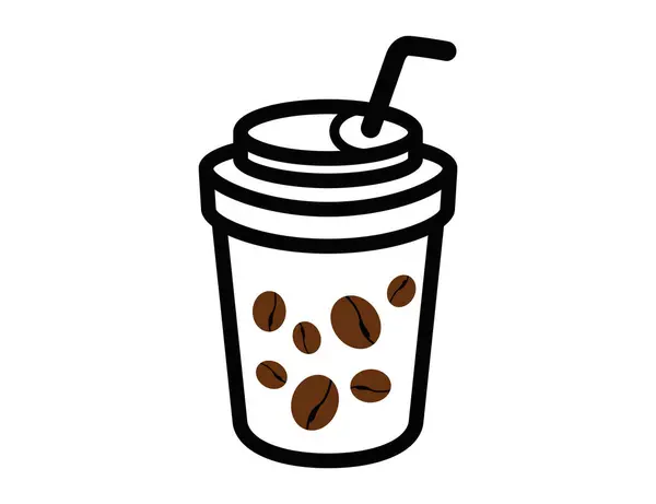 Beyaz arka planda kahve çekirdeği vektör ikonu ile dolu bir kahve fincanı.