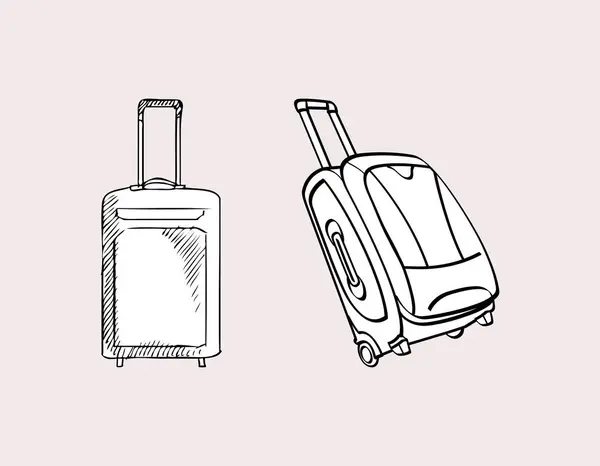 Seyahat çantası simgesi seti, basit seyahat çizimleri için siyah beyaz taslak koleksiyonu