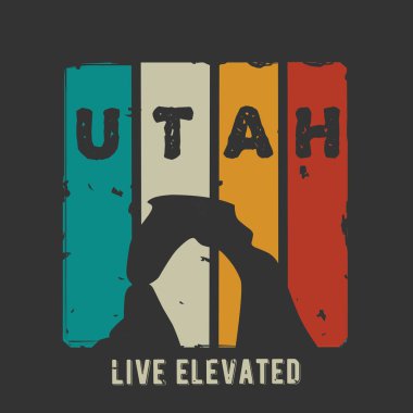 Utah eyaleti, kemerleri olan eski moda renk tasarımlı ulusal park baskı, giysi vs.