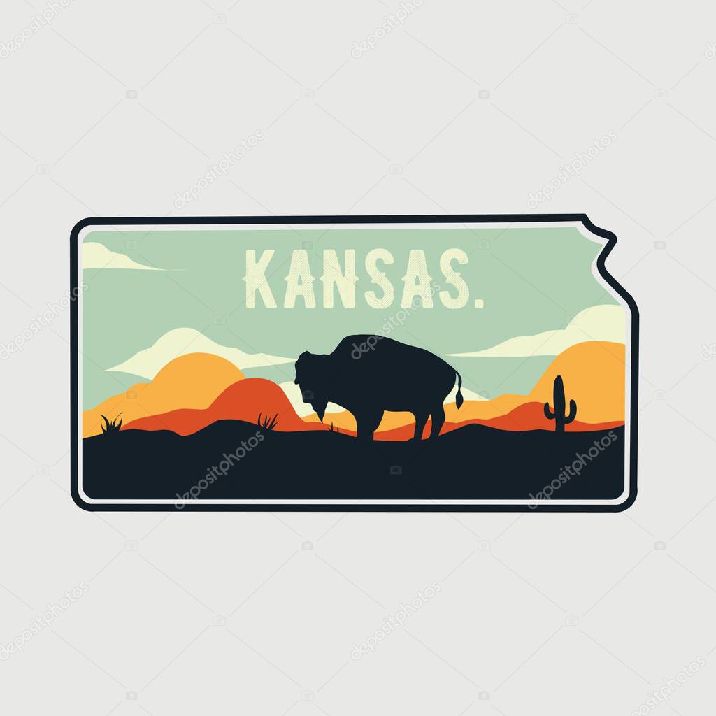 Kansas meadow with cow in sunset view perfect for print, apparel, sticker, etc