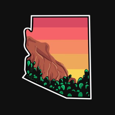 Arizona Ulusal Parkı 'nın gün batımı manzaralı illüstrasyon vektörü baskı, giysi tasarımı vb için mükemmel.