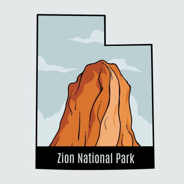 Utah 'taki Zion Ulusal Parkı' nın Kızıl Kaya oluşumu ve Gökyüzü minimalist illüstrasyonu