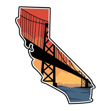 California Bridge Sunset Silhouette - Iconic Landmark Illustration clipart