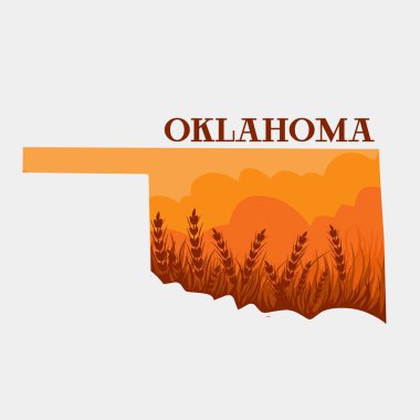 Oklahoma State Vector Design with Wheat Field Silhouette clipart