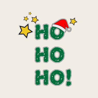 Ho Ho Ho Noel Etiketi Noel Şapkalı ve Yıldızlı