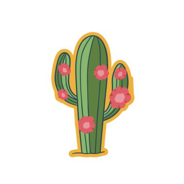 Kırmızı Çiçekler ve Sıcak Sınır ile Şirin Kaktüs Etiketi Tasarımı