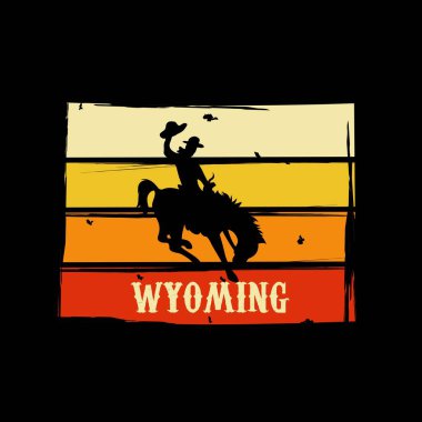 Wyoming Haritalı Kovboy At Sürme Silueti Günbatımı Arkaplanı