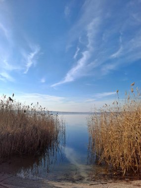 Güzel bir nehir görüntüsü ve mavi bir gökyüzü.