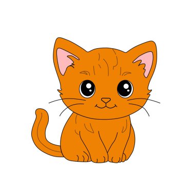 Beyaz arka planda sevimli turuncu kedi yavrusu. Çizgi film tarzında şirin turuncu kedi yavrusu.