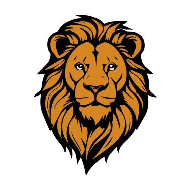 Aslan logosu vektörü, uzun ve kıvırcık saçlı, silueti beyaz arkaplanlı.