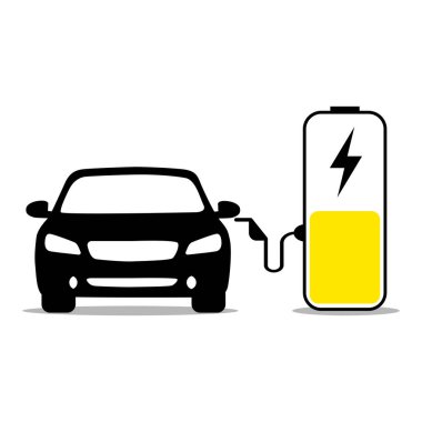 Elektrikli araç simgesi. Lineer tasarımlı şarj pilleri olan bir araba. elektrikli araba