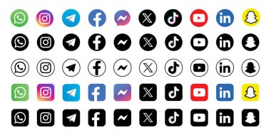 Popüler sosyal medya logosu koleksiyonu. Pinterest, Tiktok, Twitter, Facebook, Youtube, linkedin, instagram, telgraf, her neyse. Gerçekçi editör simgesi png