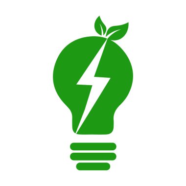 Enerji sembolünü sakla. Enerji ikonu ve yeşil yapraklı ampul.