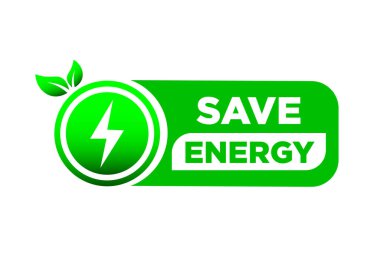 Enerji sembolünü sakla. Yeşil yapraklı enerji ikonu. Çevre dostu, çevre dostu. Eko simgesi.