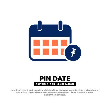 Pin Tarihi Takvim Simgesi. Vurgulanmış Tarihler için Pin Sembolü olan Takvim Sayfası. Vektör Düzenlenebilir.