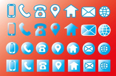 Düğme biçiminde iletişim simgeleri. Vektör çizimi. mavi ağ simgeleri