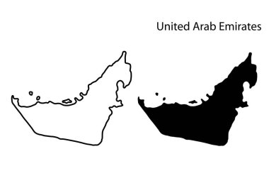 Birleşik Arap Emirlikleri harita vektör ilüstrasyonu, BAE harita vektör illüstrasyonu çizimi BAE, BAE harita silueti, BAE ülkesi, Dubai haritası, Dubai silueti