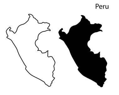 Peru haritası çizimi, Peru haritası silueti, Peru ülkesi, Siyah ve beyaz Peru haritası