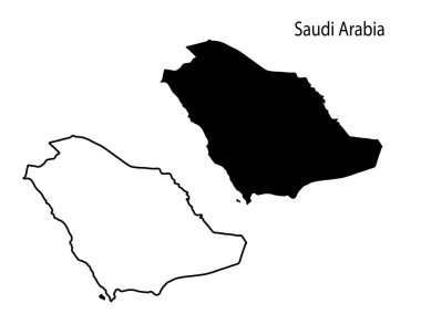 Suudi Arabistan harita çizimi, Suudi Arabistan harita silüeti, Suudi Arabistan ülke manzarası, Siyah ve beyaz Suudi Arabistan haritası