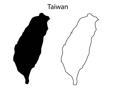 Tayvan haritası siluet vektörü yüksek kaliteli siyah dış hat, tasarımlar, baskılar ve dijital kullanım için mükemmel
