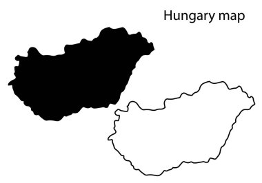 Macaristan harita çizimi, Macaristan harita silueti, Macaristan ülke manzarası, Siyah ve Beyaz Macaristan haritası