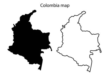 Kolombiya harita çizimi, Kolombiya haritası silüeti, Kolombiya ülke manzarası, Siyah ve beyaz Kolombiya haritası