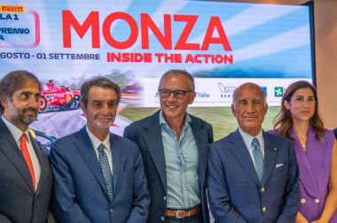İtalyan GP F1 2024, 27 Ağustos 2024, Monza, İtalya - Formula 1 Stefano Domenicali Liberty Media Alberto Fontana, Angelo Sticchi Damiani ACI