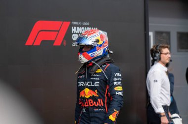 Macaristan GP GP GP F1 2025 3 Ağustos 2025 tarihinde Budapeşte, Macaristan - Formula 1 Red Bull için Max Verstappen sürücüsü