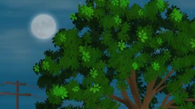 Güzel ay ışığı gecesi 2d çizgi film arkaplan animasyonu 4k