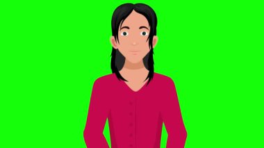 Kız çizgi film karakteri konuşuyor ve hareket animasyonu yeşil ekran 4k