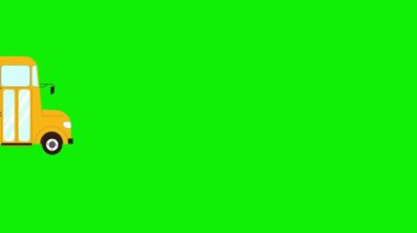 karikatür okulu çift katlı otobüs hareket yeşil ekran arkaplan 4k