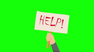  El ele tutuşma pankartı olan çizgi film posteri 4k animasyon yeşil ekranı istiyor.