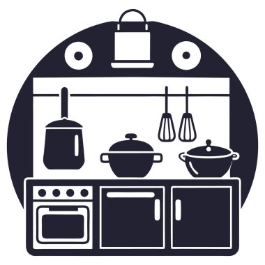 Ev aletlerindeki siluet mutfak siyah-beyaz, mutfak tasarımları