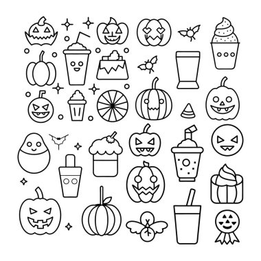 Halloween clipart, lineart, özet vektör çizimi