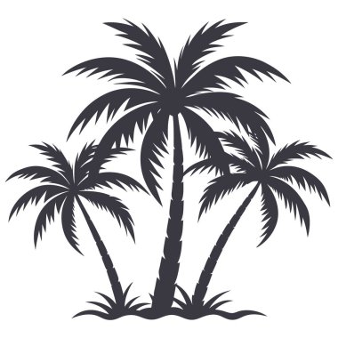 Beyaz arkaplanda palmiye ağacı silueti.