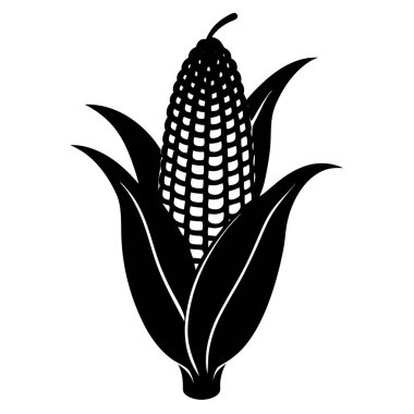 Beyaz arkaplanda izole edilmiş siyah renkli mısır simgesi.