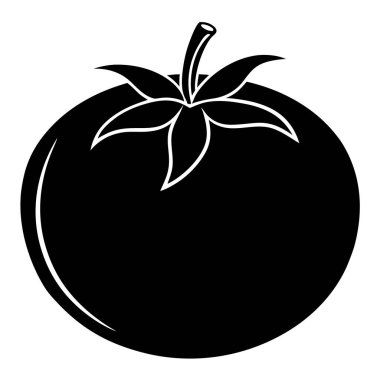 Beyaz arkaplanda bir domatesin siyah silueti.